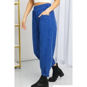 Zenana Blue Corduroy Pocket Pants Elastic Waist Joggers Women's‎ Casual Lounge